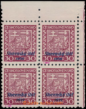 188974 - 1939 Alb.6, Znak 30h fialová, horní rohový 4-blok, tzv. M