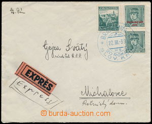 189017 - 1939 Express letter with mixed Czechosl. - Slovak franking, 