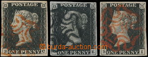189086 - 1840 SG.2, Penny Black, 2x černá, 1x sytě černá; 3 bezv