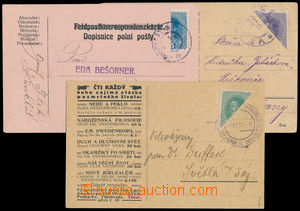 189286 - 1918-1919 POSTAGE 1916 - BISECTED FRANKINGS  set of 3 postca