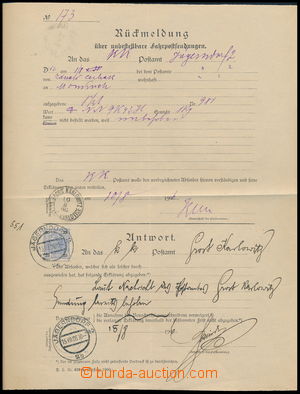 189290 - 1906 tiskopis Zpětné hlášení - Rückmeldung, formulář