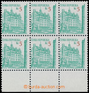 189341 - 1993 Pof.15, Plzeň 5Kč, krajový 6-blok s dolním okrajem,