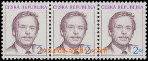 189348 - 1993 Pof.3, Havel 2CZK, horizontal strip of 3, lighter brown