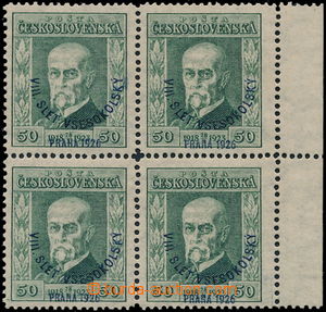189473 - 1926 Pof.183, Slet 50h zelená, krajový 4-blok, průsvitka 