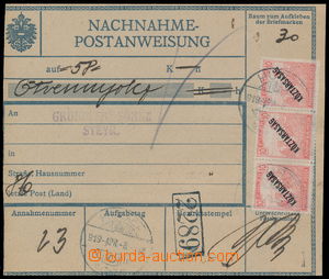 189607 - 1919 KHUST  larger part Austrian C.O.D. dispatch-note franke