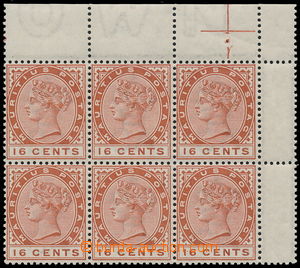 189652 - 1885 SG.109, Viktorie 16P chestnut, krajový 6-blok s rozmě