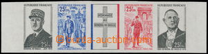 189665 - 1971 Mi.478-481, IMPERFORATED  joined strip-of-5 De Gaulle; 