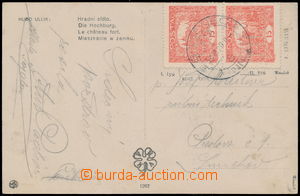 189675 - 1920 PERFIN postcard franked with. pair Pof.7F joined spiral