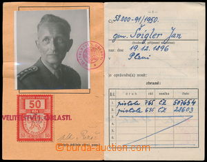 189716 - 1950 GUN LICENCE /  gun licence for general Czechosl. army J