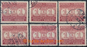 189957 - 1940 Pof.PD1, comp. 6 pcs of used stamp. food tax 1 Koruna, 