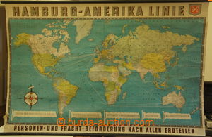 190002 - 1920? MAPA - HAMBURG - AMERIKA LINIE  nástěnná mapa svět