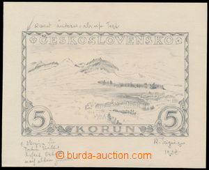 190047 - 1927 essay drawing for stamp Pof.228, Tatras 5Kč, size of p