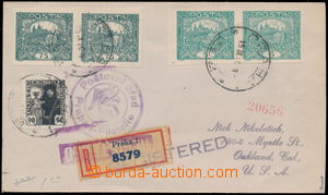 190221 - 1920 filatelisticky ovlivněný R-dopis do USA, vyfr. 2-pás