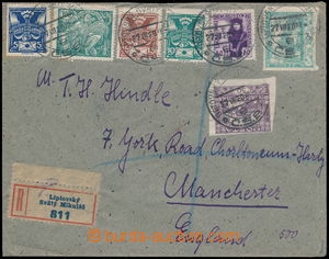 190225 - 1920 Reg letter to Great Britain with rich mixed franking Hu