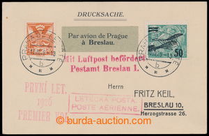 190283 - 1926 first flight PRAGUE - VRATISLAV, Let-tiskopisový card 