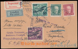 190365 - 1930 first flight BRATISLAVA - ZAGREB, air-mail card to Yugo