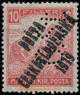190543 -  Pof.99p double overprint, White numeral(s) 10f red with per