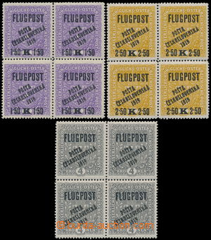 190573 -  Pof.52-54, Letecké s přetiskem FLUGPOST ve 4-BLOCÍCH, v 