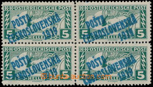 190575 -  Pof.58Ab, Obdélník 5h zelená, MODRÝ přetisk ve 4-bloku