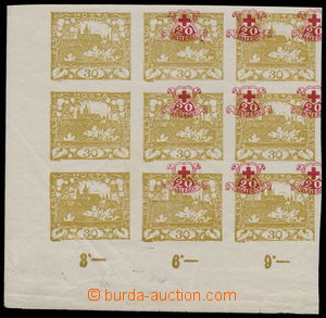 190627 -  PLATE PROOF  Hradčany 30h yellow imperforated, the bottom 