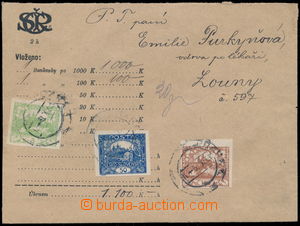 190639 - 1919 cenné psaní na 1.100Kč, tiskopisová obálka s monog