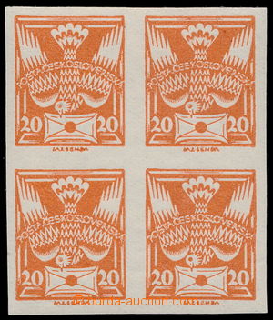 190654 -  Pof.148N, 20h orange, IMPERFORATED block of four, all type 