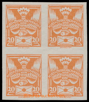 190655 -  Pof.148N II, 20h orange, IMPERFORATED BLOCK OF 4 with stamp