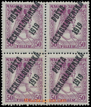 190698 -  Pof.123, Zita 50f fialová ve 4-bloku, typy přetisku IV.+I