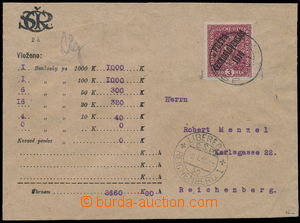 190707 - 1919 cenné psaní na 2.660Kč vyfr. zn. Znak 3K tmavě čer