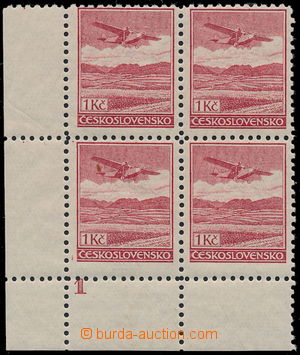 190765 -  Pof.L8A, 1Kč červená, ŘZ 12¼, dolní rohový 4-blo