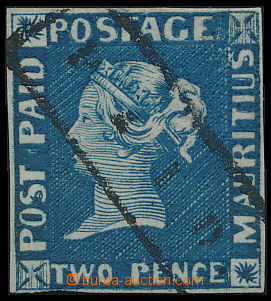 190988 - 1849 SG.9, Modrý Mauritius POST PAID, Early impressions, tm