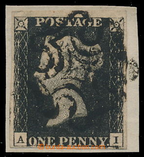191011 - 1840 SG.1, Penny Black, intense black, letters A-I, on cut-s