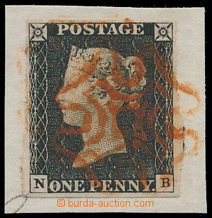 191012 - 1840 SG.2, Penny Black, black, plate 3, letters N-B, on cut-