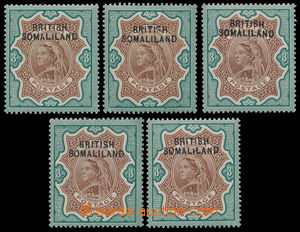 191037 - 1903 SG.23var, 5x Viktorie 3Rp, přetisky BRITISH SOMALILAND