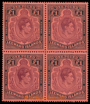191040 - 1938 SG.114b, block of four George VI. £1, black / salm