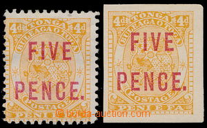 191041 - 1893 SG.17, Znak 4P oranžová s přetiskem FIVE PENCE, zoub