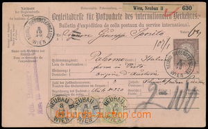 191096 - 1883 celá balíková průvodka do Palerma, vyfr. zn. 3+10+5