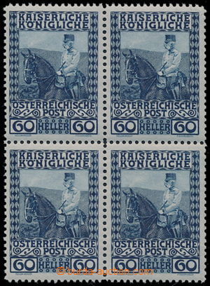 191108 - 1908 ZT  60h modrá, 4-blok, zoubkování 12½; luxusní
