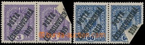191146 -  Pof.33 and 44, horiz. pairs 3h violet and 60h blue with big