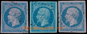 191259 - 1853 Mi.13Ie, 13Ig, 13IIg, Napoleon 20C, type I on blue pape