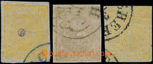 191301 - 1876 Sc.20, 3x Lion 4Kr yellow, printing types A, D, B; type