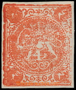 191307 - 1876 Sc.18, Lion 4Ch vermilion; very fine piece, cat. $500