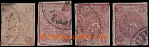 191311 - 1876 Sc.19, 4x Lion 1Ch (dark) pink, various shades, 1x on v