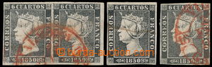 191335 - 1850 Mi.1, Isabela II. černá a sytě černá, 2-páska + 2