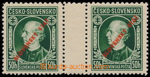 191512 - 1939 Alb.M23C(2), Hlinka 50h green, horiz. 2 stamp. gutter, 