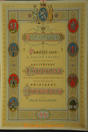 191571 - 1881 Boleslavsko, Pamětní list k oslavě sňatku Jeho cís