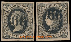 191644 - 1866 Sc.22, Isabela II. 1/4R la Plata černá s přetiskem 6