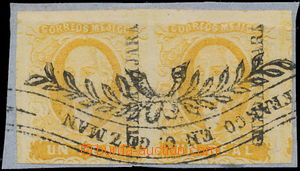 191657 - 1856 Sc.2, Hidalgo 1 Real yellow, pair with Opt GUADALAJARA,