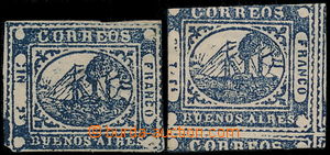 191684 - 1858-1859 BUENOS AIRES - Sc.7, 8, Barquitos 1P (*) blue left