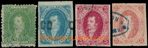 191691 - 1864-1867 Sc.11, 11B, 12, 13, Rivadavia 5-15C, incl. 5C carm